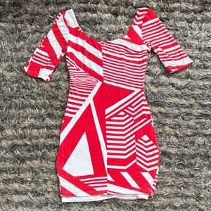 bebe Red and White Abstract Mini Dress